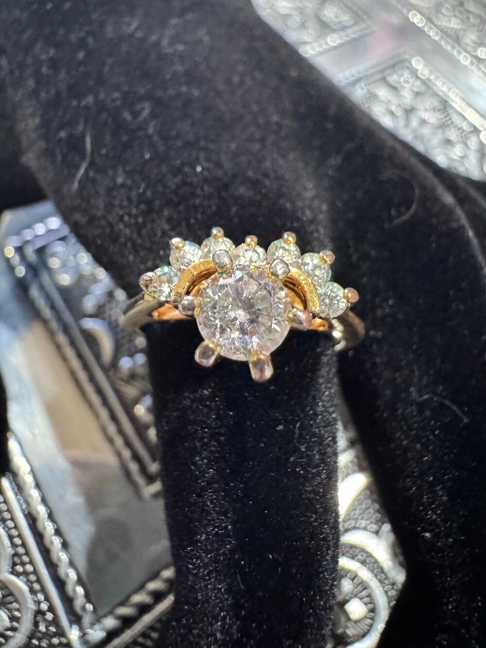 Vintage Rhinestone Engagement Ring – Retro Crown Cluster Statement Ring 7